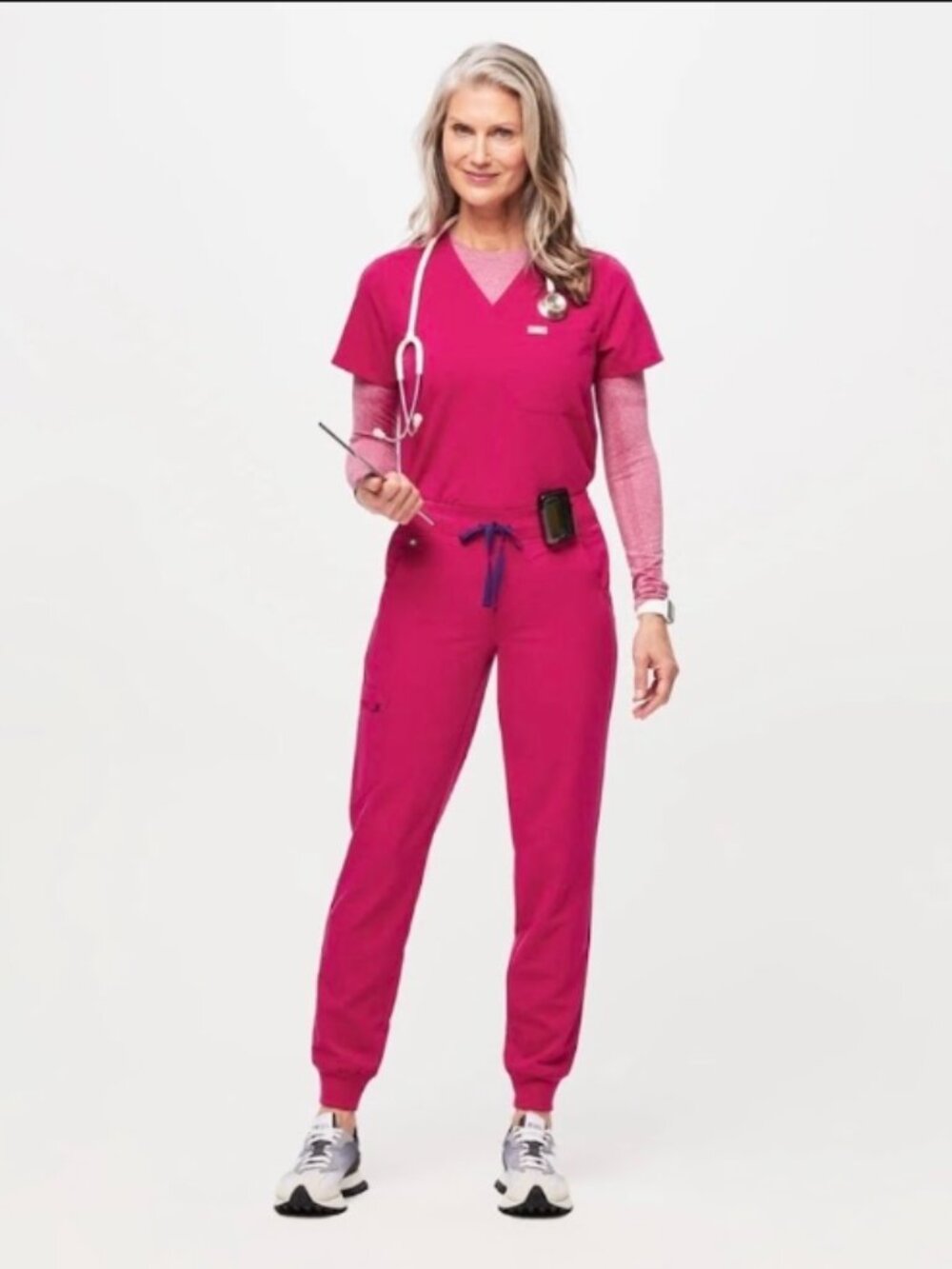 FIGS High-Waisted Zamora Jogger Scrub Pants Ultra Rose Size L